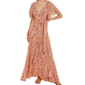 L*Space Panama Dress Floral Rayon Wrap Maxi Dress, L